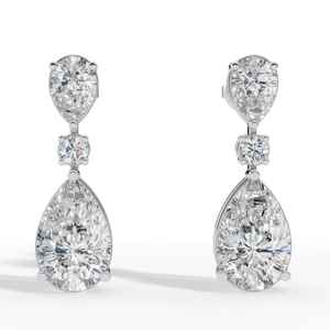 Pendientes Colgantes de Diamantes Cultivados en Laboratorio, Oro de 14K |   Diseño de doble gota con corte de pera |   Joyería Fina de Lujo para Regalo de Boda, Certificada por PE-CERI - Product Image 3