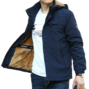 Custom Logo OEM Wholesale Men's Navy Blue Hooded Sherpa Lined 20k Waterproof Windproof Winter Snowboard <b>Ski</b> Jacket - Product Image 4