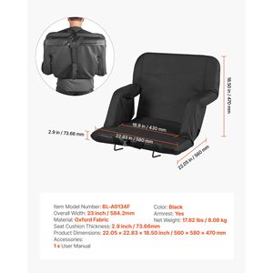 Sedia da Stadio Regolabile a 6 Angolazioni, Larga 2,9 Piedi, con Cuscino Imbottito da 2,9 Piedi, Braccioli e Supporto Lombare per Uso Sportivo e in Spiaggia - Product Image 6