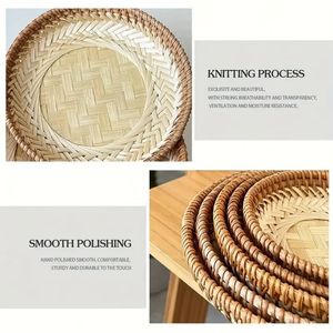 Bandejas de bambú y ratán de Material Natural de diseño elegante, accesorios de mesa de almacenamiento de aperitivos de frutas, decoración mínima para el hogar - Product Image 5