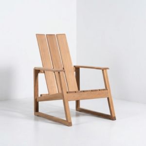 Conjunto de Muebles de Jardín de Madera Contemporáneos, 4 Sillones, Mesa de Centro Redonda, Base de Listones, para Hotel, Resort, Villa - Product Image 2
