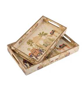 Juego de 3 bandejas de almacenamiento de madera Meena lacadas, diseño moderno de lujo con patrón de hojas, apilables, aptas para lavavajillas, para sala de estar, baño, escritorio - Product Image 5