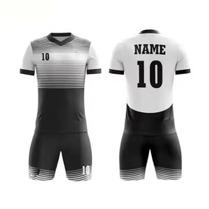 Ensemble Maillot et Short de Football Personnalisé pour Homme – Col en V Sublimé, Anti-Transpiration, Rayures Noires et Blanches, Numéro 10, Coupe Athlétique Toutes Saisons - Product Image 1