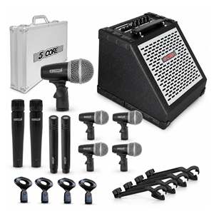 Kit de Micrófonos para Batería de 5 Piezas con Amplificador de 80W, Set de 9 Micrófonos para Bajo, Caja, Timbal y Platillos - Product Image 1