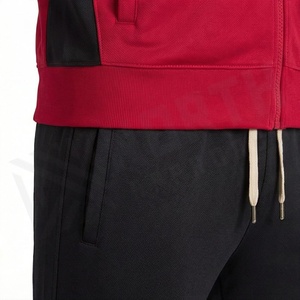 Men's Red Black <b>Tracksuit</b> Full Zip Sporty <b>Velour</b> Sweatshirt Pants Set Breathable Polyester Autumn Wear - Product Image 5