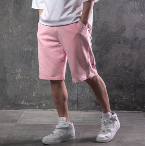 Shorts Bermuda en Coton Rose pour Homme, Taille Élastique avec Cordon, Couleur Unie, Tricoté, Respirant, Poches, Taille Mi-Haute, Longueur Courte - Product Image 2