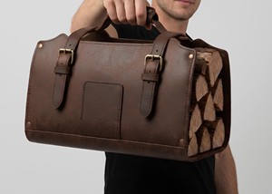 Bolsa de Transporte de Leña de Cuero Genuino Rústico, Resistente, para Acampar al Aire Libre, Modelo LLR-0157 - Product Image 3