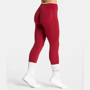 Leggings de Yoga Rojos de Cintura Alta, Diseño Sólido, Largo hasta el Tobillo, Sin Costuras, Elásticos en Cuatro Direcciones, Ecológicos, con Diseño Fruncido en los Glúteos, Pantalones Deportivos para Mujer - Product Image 5