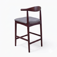 Tabouret de bar moderne en bois foncé nordique, écologique et durable, avec coussin en cuir gris, chaise haute pour café de luxe, restaurant, bar à domicile
