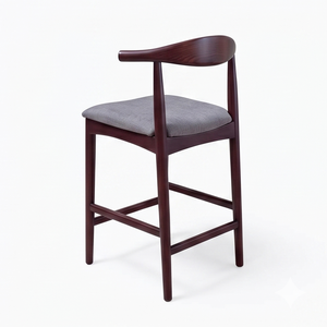 Modern Nordic Dark Wood <b>Bar</b> <b>Stool</b> Grey Upholstered Seat High Chair For Luxury Cafe Restaurant And Kitchen Island Furniture - Product Image 4