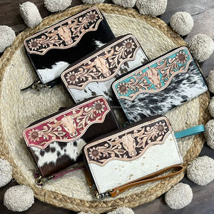 March Expo 2026 Hand <b>Tooled</b> Genuine Cowhide <b>Leather</b> Clutch Luxury Pattern Multiple Card Slot with Zipper Closure for Women's - Product Image 4