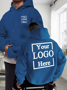 Men's Custom Logo Hoodie Light Blue 100% Cotton French Terry Breathable Regular Fit Casual Autumn Wear Heat Transfer Printed - Product Image 2