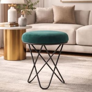 Modern Emerald Green Velvet <b>Vanity</b> <b>Stool</b> 18 Inch Gold Cross Leg Ottoman with Storage for Bedroom Dressing Room - Product Image 5