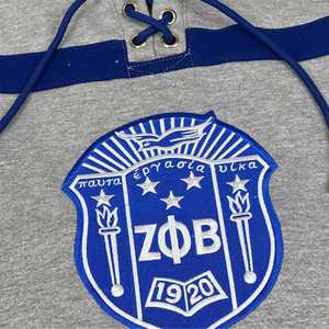 Sudadera con Capucha Gris de Zeta Phi Beta, Bordado Chenille, Ropa de la Hermandad Griega, Sudadera con Capucha Unisex de Algodón Premium - Product Image 3