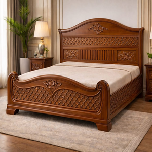 Cream painted <b>antique</b> <b>frame</b> with deep diamond-tufted leather inserts on headboard and footboard, available at wholesale prices - Product Image 3