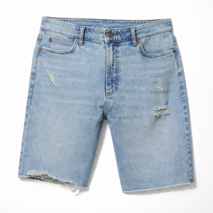 Pantalones Cortos de Mezclilla para Hombre, de Primera Calidad, Transpirables, Casuales, de Tela de Algodón, Color Azul Cielo, Diseño Desgarrado de Última Moda, Bordados, para Verano - Product Image 1