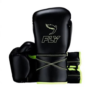 Guantes de Boxeo Negros de PU con Cierre de Cordones Verde Lima para Adultos, Equipo de Entrenamiento y Sparring - Product Image 1