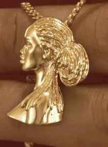 Ethnic Unisex 14k Solid Gold Hip Hop Diamond Face Pendant Charm with Braided Hair and Hoop <b>Earrings</b> for Everyday Wear - Product Image 4
