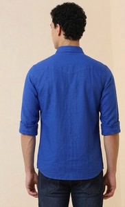 Enovate Men's Double Breasted Solid Color Long Sleeve Casual Shirt Turn-<b>down</b> Collar Breathable Woven Poplin Cotton Back Neck - Product Image 3