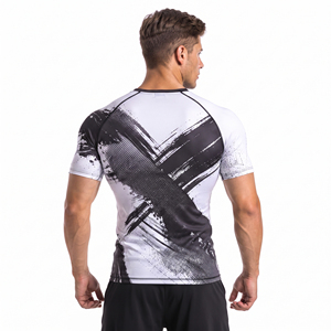 T-shirt de compression pour homme imprimé par sublimation, manches courtes, rashguard d'entraînement, sous-vêtement de fitness, séchage rapide, coupe ajustée, haut de sport - Product Image 2