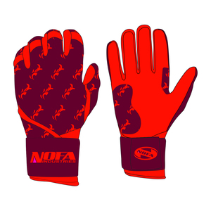 NOFA Industries Red Batting Gloves with Flame Pattern and Wrist Support <b>Hook</b> Loop Closure - Product Image 1