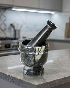 Juego de Mortero y Pilón de Mármol Negro Natural al por Mayor, Utensilio de Cocina de Piedra Resistente para Triturar Especias, Hierbas y Ajo - Product Image 1