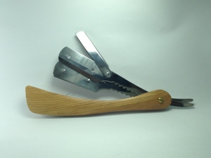 มีดโกนหนวดสแตนเลสแบบมืออาชีพ ใบมีดคมกริบ ด้ามไม้ แบบพับได้ - Product Image 6