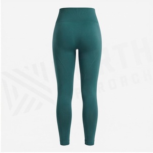 Leggings de yoga sans couture taille haute longueur intégrale vert uni en Spandex et Polyester extensible dans les quatre sens pour femme - Product Image 2