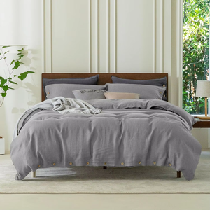 Parure de lit 100 % lin gris uni avec taies d'oreiller douces et drap de lit simple pour la maison - Product Image 5