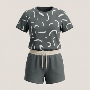 Conjunto de 2 Piezas de Alta Calidad para Mujer, Estilo Formal, Sólido, por Encima de la Rodilla, Camiseta de Manga Corta y Pantalones Cortos - Product Image 1