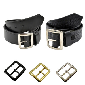 Ceinture formelle en cuir véritable noir avec boucle rectangulaire argentée, couleur unie, pour tenue de travail et uniforme - Product Image 6