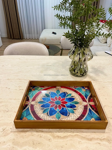 Plateau de service en bois au design floral en émail de haute qualité de luxe Beau plateau de service au design imprimé en émail par FWE - Product Image 3