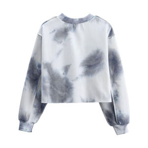 High Quality Women's <b>Tie</b> <b>Dye</b> Knitted Crop <b>Top</b> Crew Neck Long Sleeve Loose Fit Casual Sweatshirt All Seasons Wear For Sale - Product Image 2