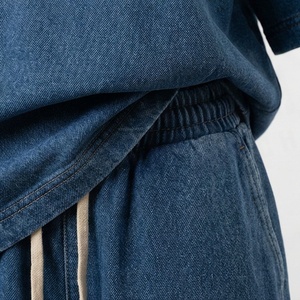 Ensemble 2 pièces pour femme en jean bleu, t-shirt à manches courtes et short, col rond, coupe ample, polyester/coton, décontracté, printemps/été - Product Image 5