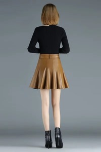 Woman <b>Skirts</b> Elegant Plus Size New Fashion Korean Style Genuine Real <b>Leather</b> <b>Skirts</b> High Waist Solid Color Casual A Line Short - Product Image 6