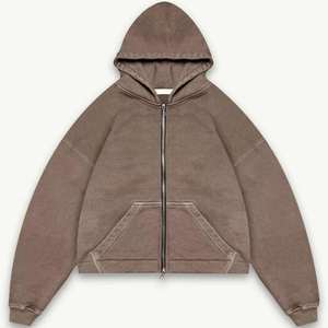 เสื้อฮู้ดดี้ผู้ชายแบบซิปคู่ OEM 2026 รุ่นสั่งทำพิเศษ น้ำหนัก 480 กรัม ผ้าคอตตอนฟลีซเนื้อหนา ทรงโอเวอร์ไซส์ ไหล่ตก ตัดสั้น ทรงบ็อกซี่ - Product Image 2