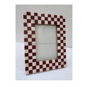 Cadre photo artisanal bleu-noir réglable à bords chevron, décoration artistique moderne en bois pour une présentation de table haut de gamme - Product Image 3