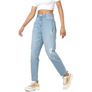 Pantalon en jean délavé personnalisé avec logo, coupe droite, jambe large, grande taille, pour femme - Product Image 3