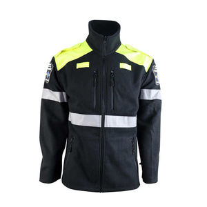 <b>Men's</b> Black Fleece <b>Jacket</b> With Reflective Stripes And Neon Yellow Panels Windproof Workwear Style <b>Winter</b> Outdoor Wear - Product Image 4