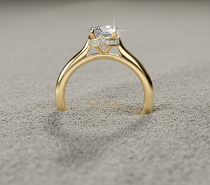 Anillo de Compromiso con Diamante Cultivado en Laboratorio, Oro Rosa de 14K, Corte Catedral, Pavé Solitario, para Fabricante de Joyería Personalizada Certificada - Product Image 2