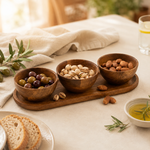 Juego de Recipientes para Condimentos de Madera Natural Ecológica con Bandeja Ovalada, Plato para Servir Aperitivos y Frutos Secos Hecho a Mano con Madera de Acacia - Product Image 3