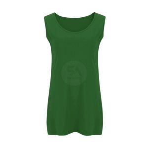 เสื้อกล้ามผู้หญิงสีเขียวเข้ม ไซส์ใหญ่ แบบไม่มีแขน คอกว้าง ผ้าคอตตอนผสม เหมาะสำหรับฤดูร้อน เสื้อแคมิโอเวอร์ฟอร์ม ผู้ผลิต OEM - Product Image 4