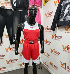 Ensemble de veste et short de boxe de compétition bleu et rouge en polyester satiné léger, respirant et durable, uniformes de boxe unisexes - Product Image 4