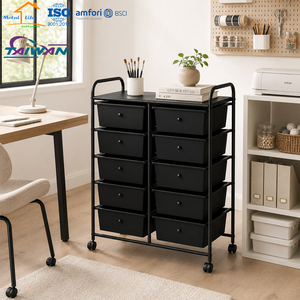 10 Drawer <b>Storage</b> <b>Cart</b> Black Metal Rolling Organizer for Kitchen Office Craft Workshop Minimalist Design - Product Image 3