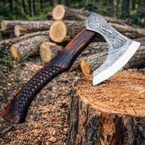 ขวานงานฝีมือเกรดอุตสาหกรรม ใบมีดเหล็กกล้าคาร์บอนสูง ด้ามไม้ ปลอกหนัง รับผลิตตามแบบ OEM - Product Image 3