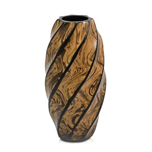 Vase de table en céramique fait main avec motif floral incrusté et glaçure marron mat - Product Image 4