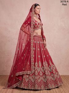 Conjunto de Lehenga Choli de Seda Rosa Bordado con Dupatta de Tela de Red, Traje Tradicional Indio para Bodas, de Secado Rápido para Mujer - Product Image 3