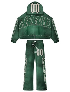 Ensemble sweat à capuche court zippé multicolore et pantalon évasé – Survêtement streetwear de luxe Fabricant de Marques Privées OEM - Product Image 5