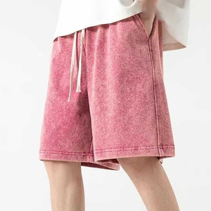 Shorts de jogging pour hommes en coton délavé à l'acide, ourlet brut, en molleton bouclette, style vintage, respirant, antibactérien, streetwear, très demandés - Product Image 4