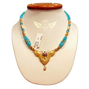 Collar con Colgante de Oro Sólido de 22K para Mujer, Oro Amarillo 916 con Certificado, Joyería India con Cuentas de Turquesa, Peso - Product Image 1